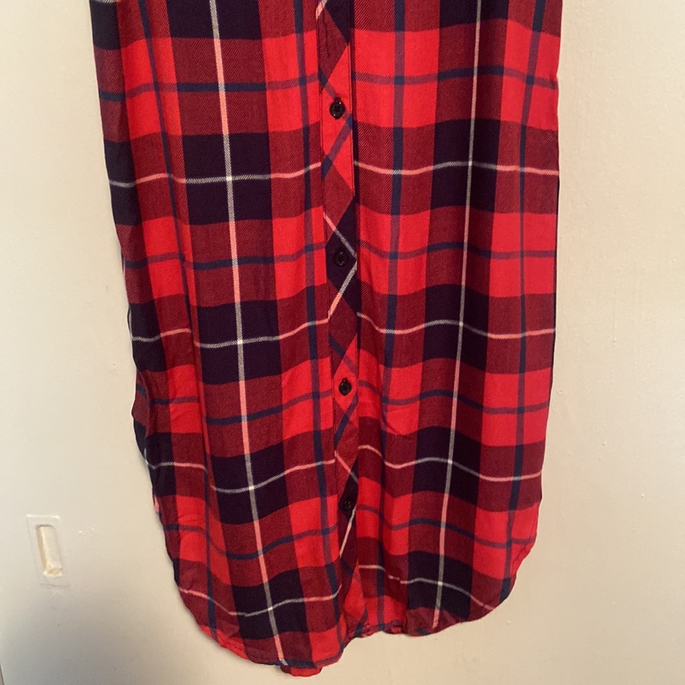 Rails Red Plaid Button Down Sleeveless Shirt Dress - image 3